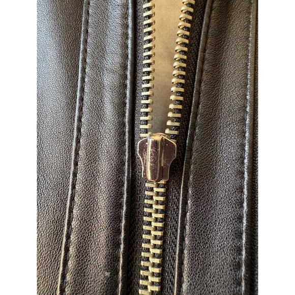 Y2K Guess Black Leather Moto Jacket Ribbed Collar Double Zip - Medium - Picture 4 of 9